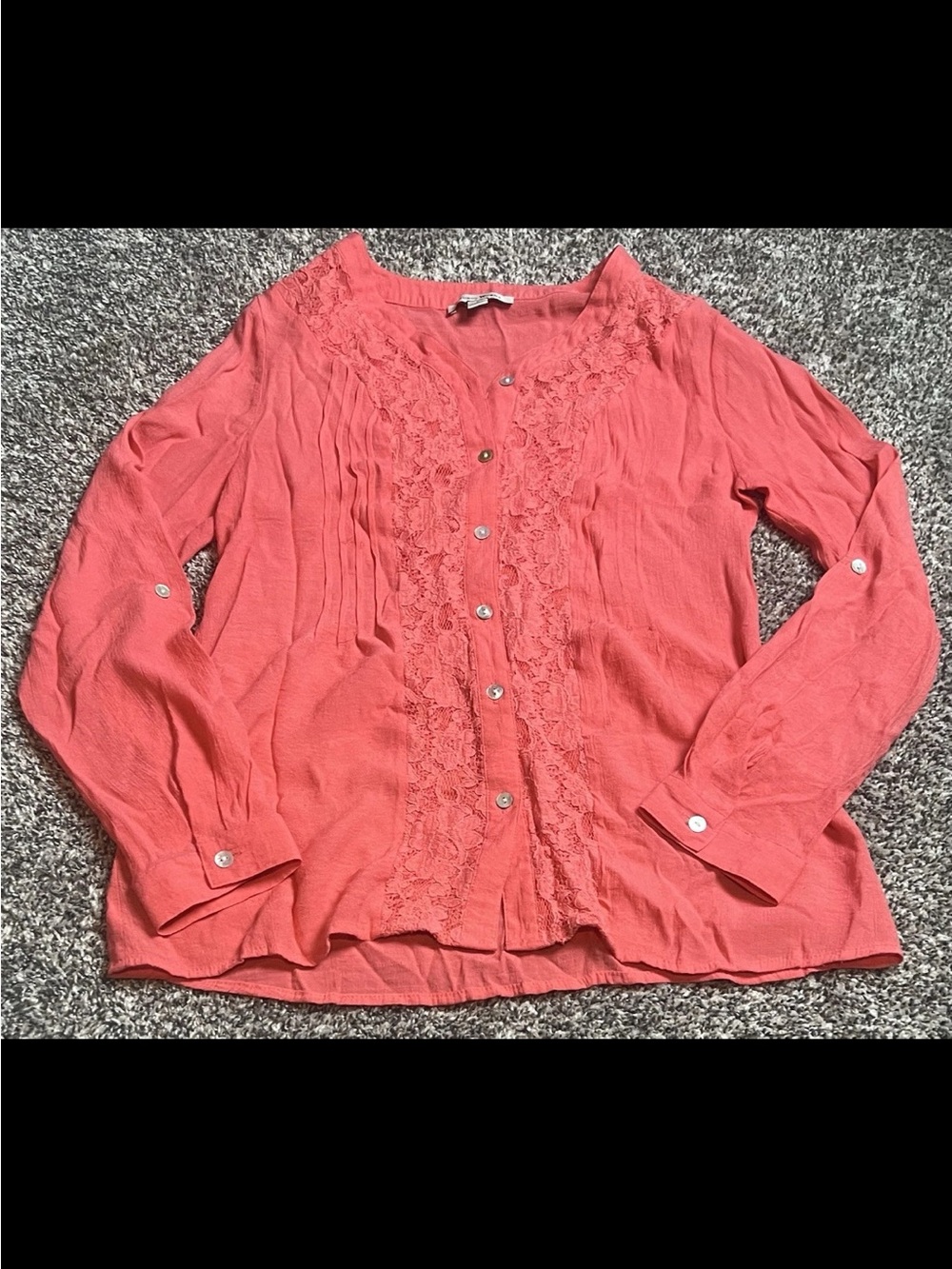 Studio Works Coral-Peach Ruffled Button-Down Blouse